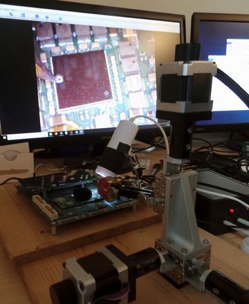 EM measurement setup with camera and XY stage